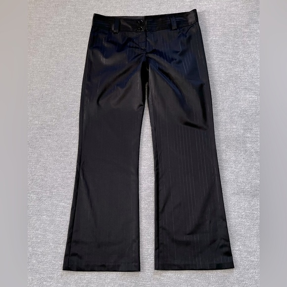 Wrapper Black Satiny Metallic Pinstripe Flare Trousers - Picture 1 of 6